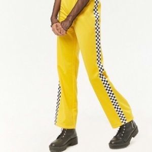Yellow checkered panel track pants